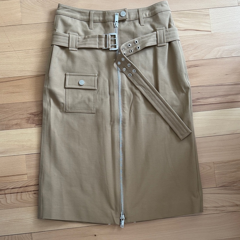 Ganni Tan Pencil Skirt with Belt and Zipper